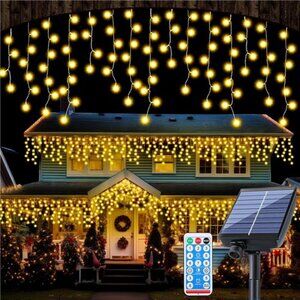 600 LED 49.21ft Halloween Solar Icicle Lights Outdoor Decor with Timer 8 Modes